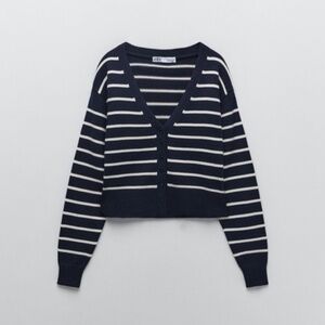 Zara Navy Striped Knit Cardigan S